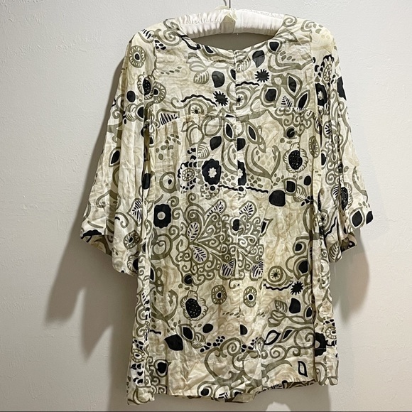 CHARLIE JOE Women’s Beige Abstract Floral Print Shift Dress Bell Sleeves Size M - Picture 2 of 7